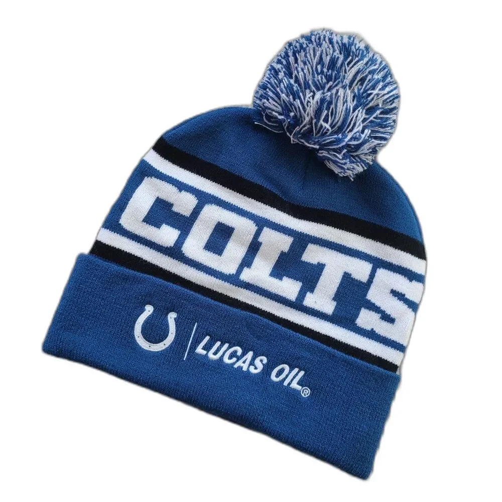 Indianapolis Colts NFL Lucas Oil Beanie Knit Cap With Pom Horseshoe Blue & White